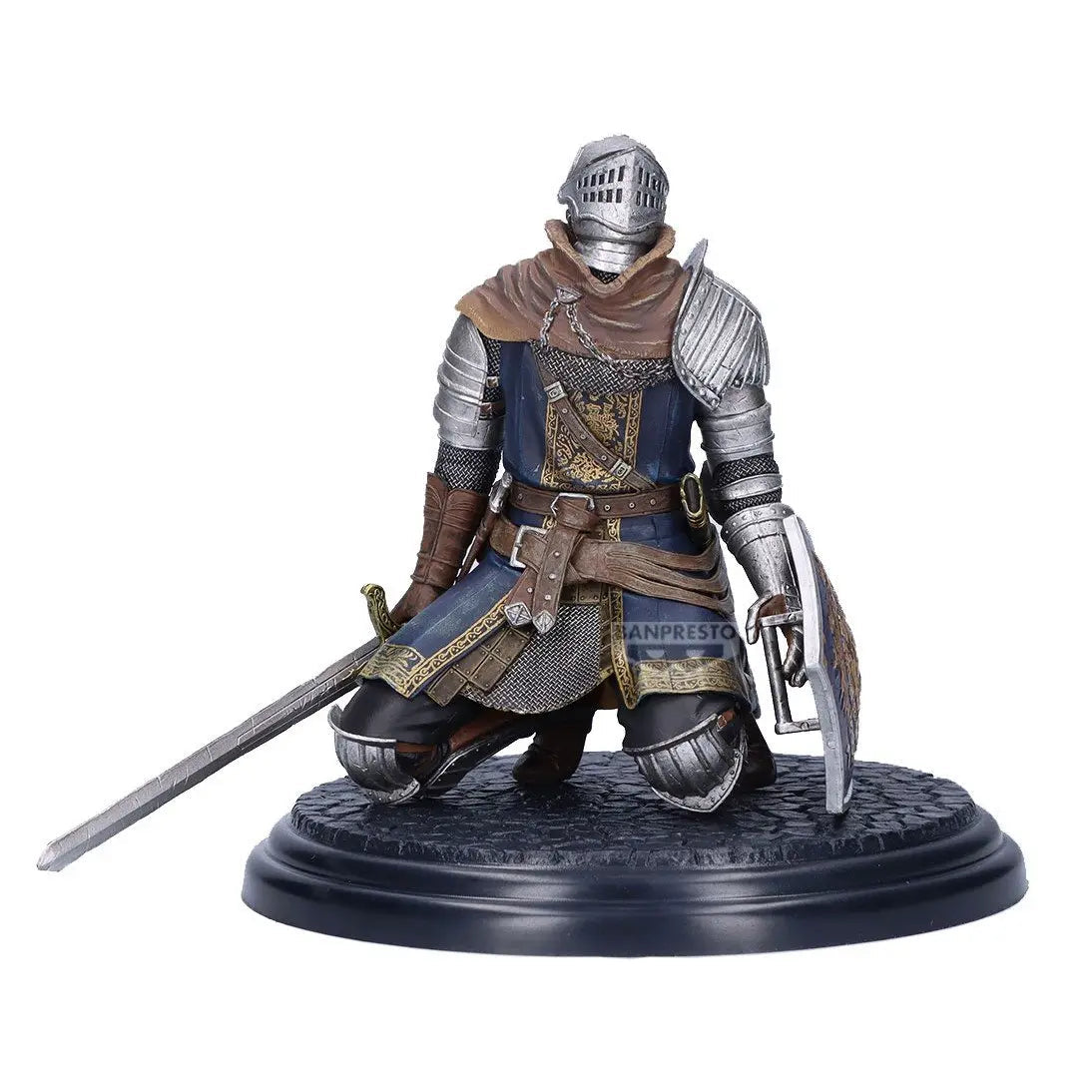 Knight figurine with armor and sword on a white background
